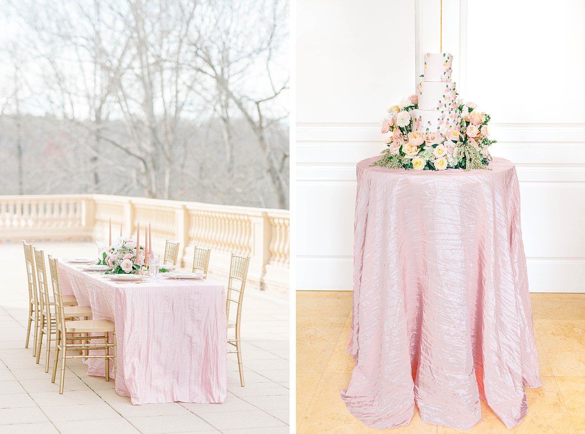 Wedding Cake and Table at Oxbow Estate a Luxury wedding venue in Eastern North Carolina