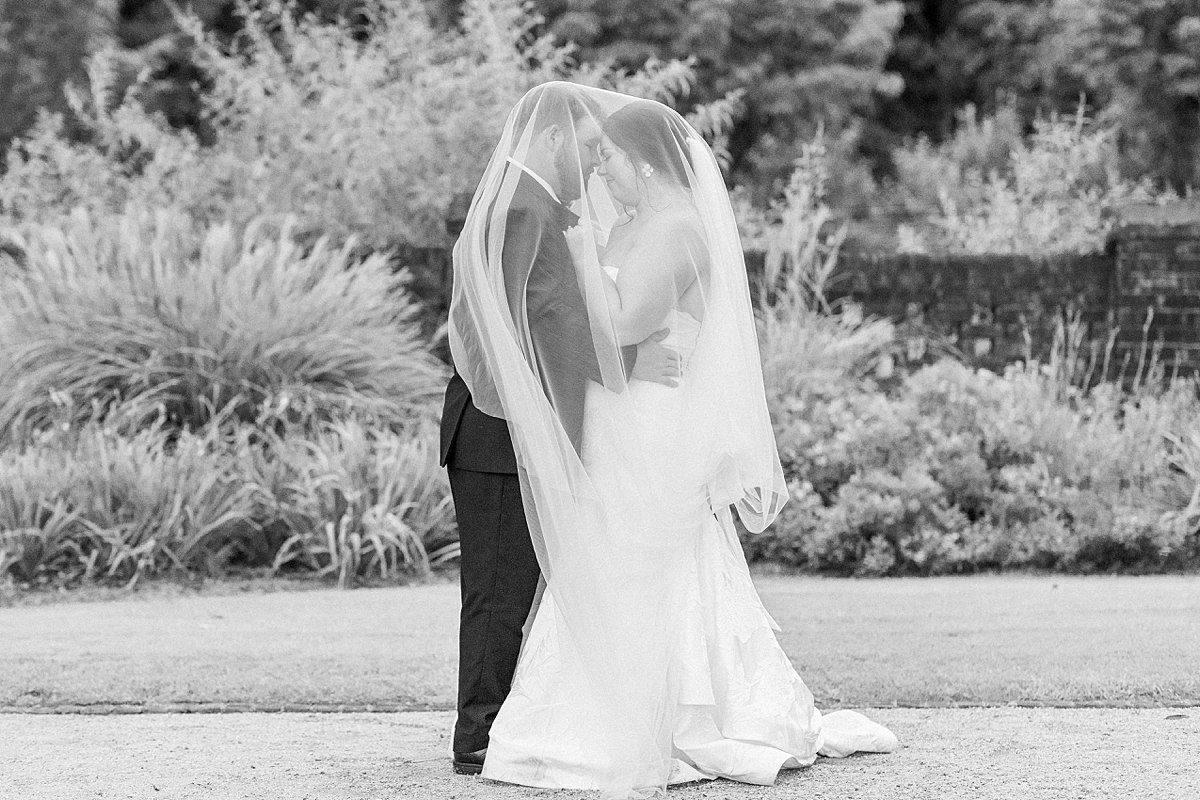 classic and timeless under the veil wedding portrait of bride and groom