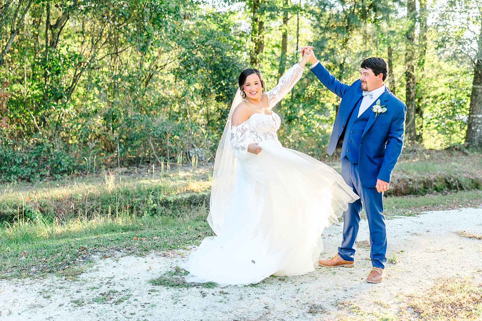 Bride and Groom Portraits at The English Country Barn in North Carolina. 