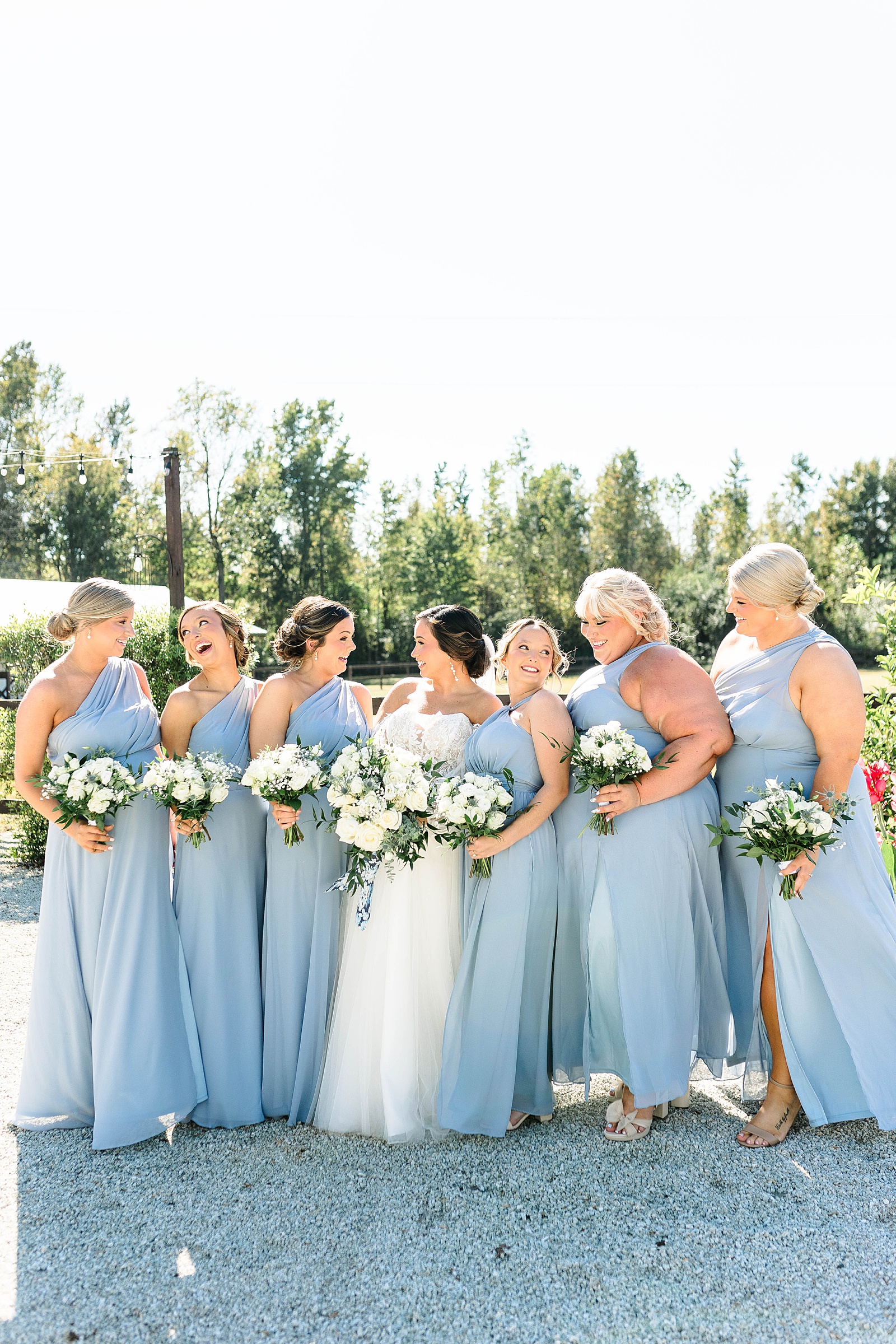 Dusty Blue Bridesmaids dress for a blue and white fall wedding in North Carolina. 