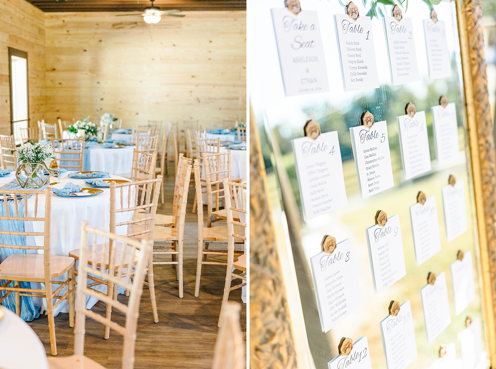 Reception details for a wedding at The English Country Barn in North Carolina