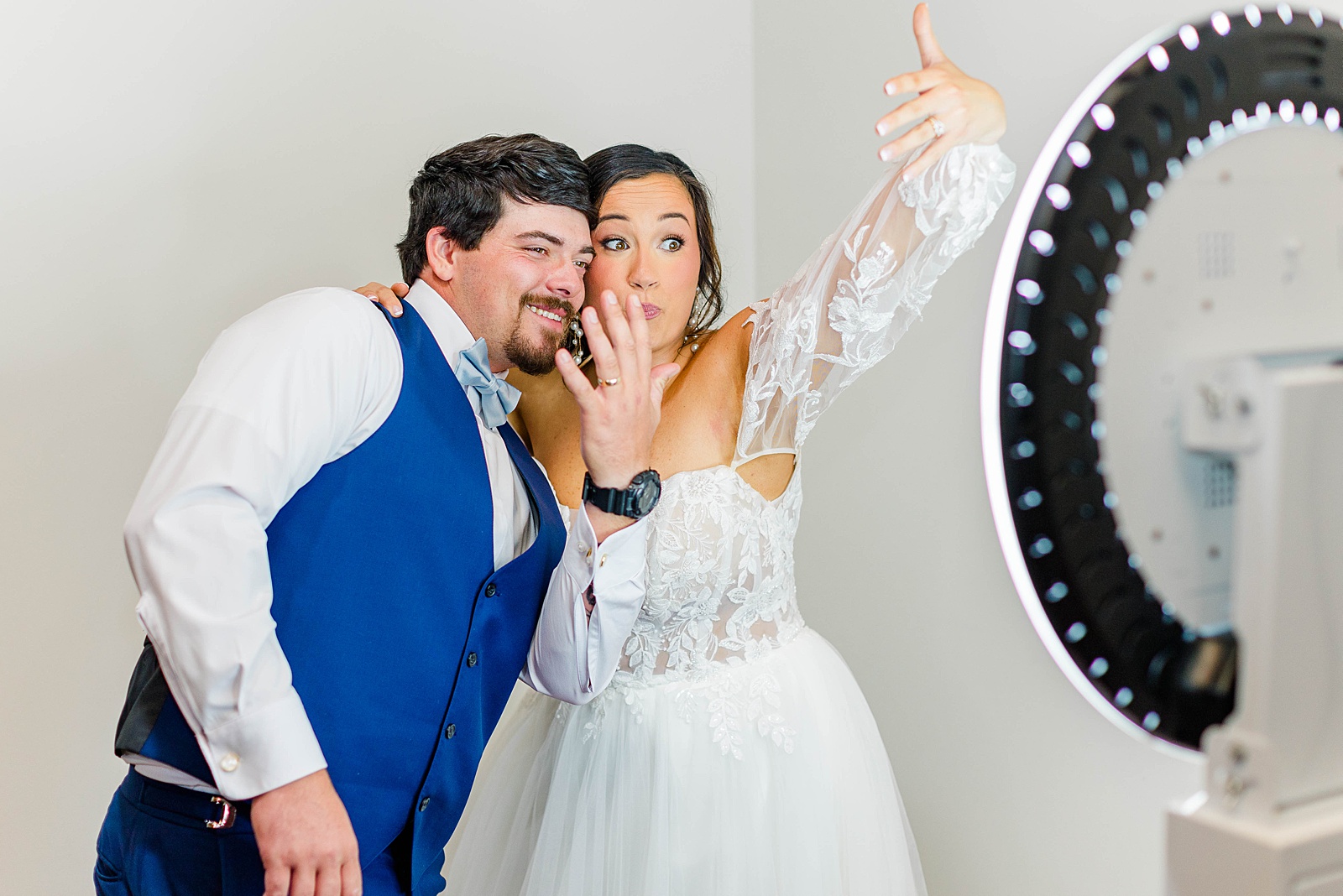 Bride and Groom photo booth portrait at a fall North Carolina wedding. 