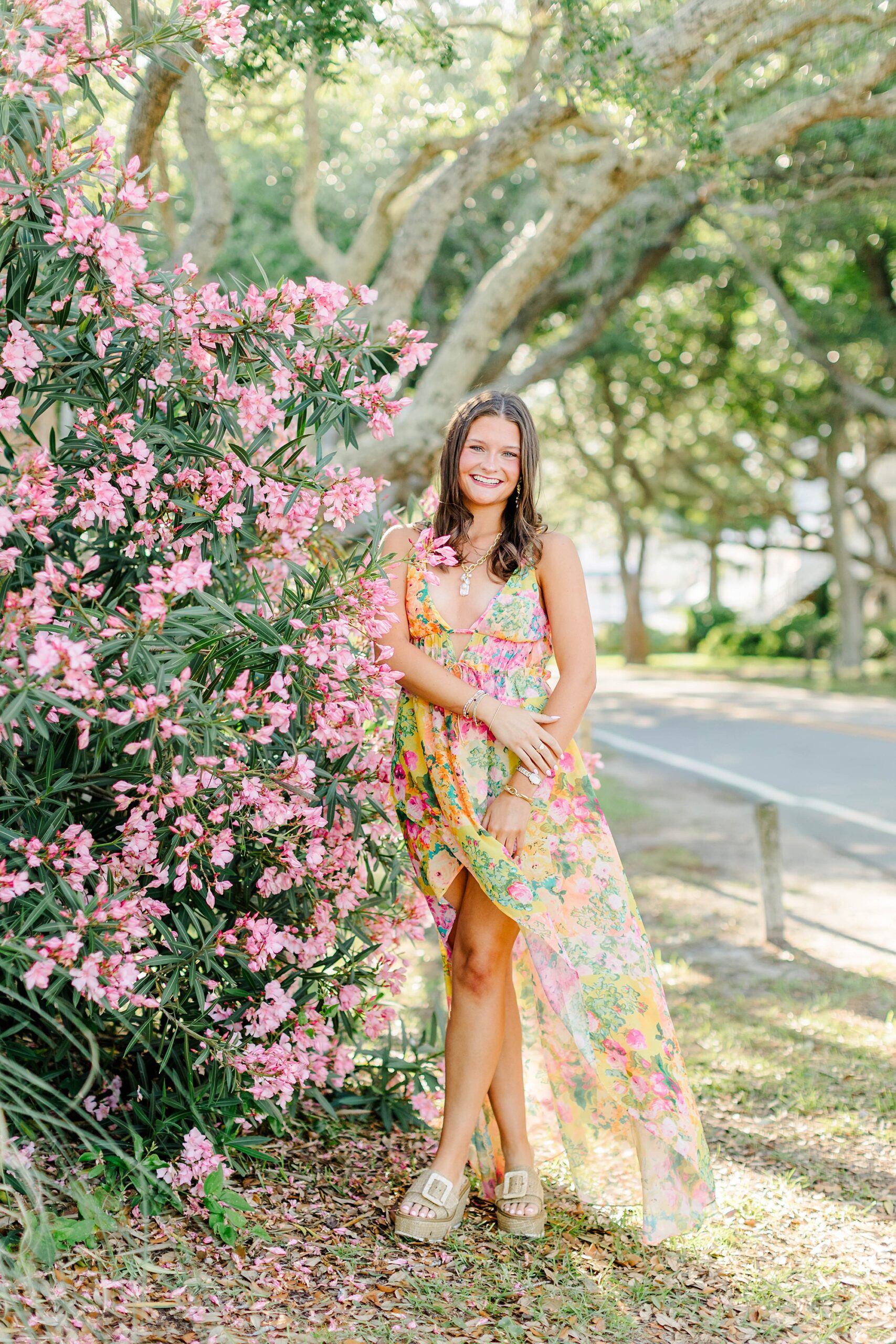 High school senior photos by the live oaks in Beaufort, NC