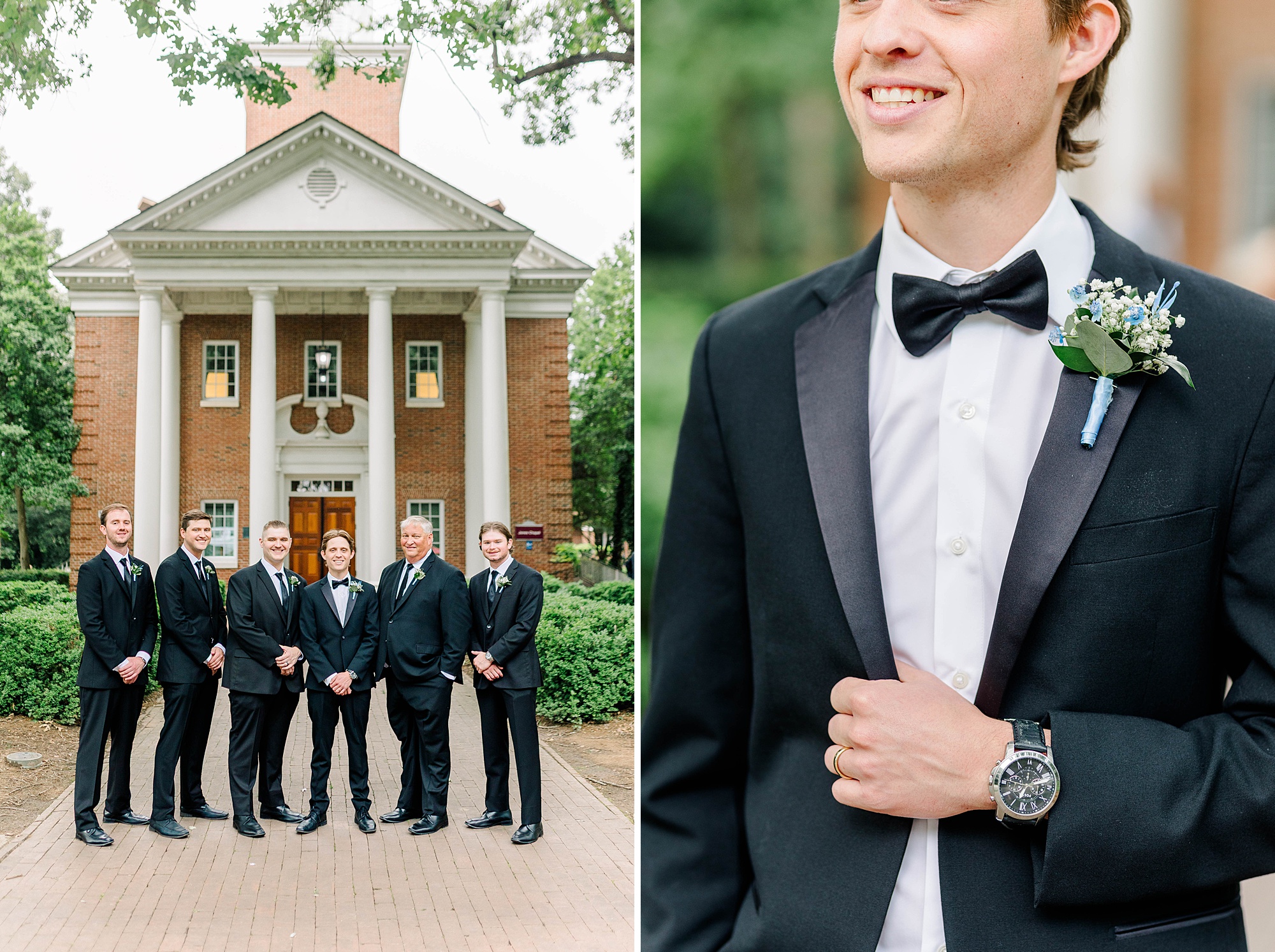 Groomsmen at wedding on Meredith College campus