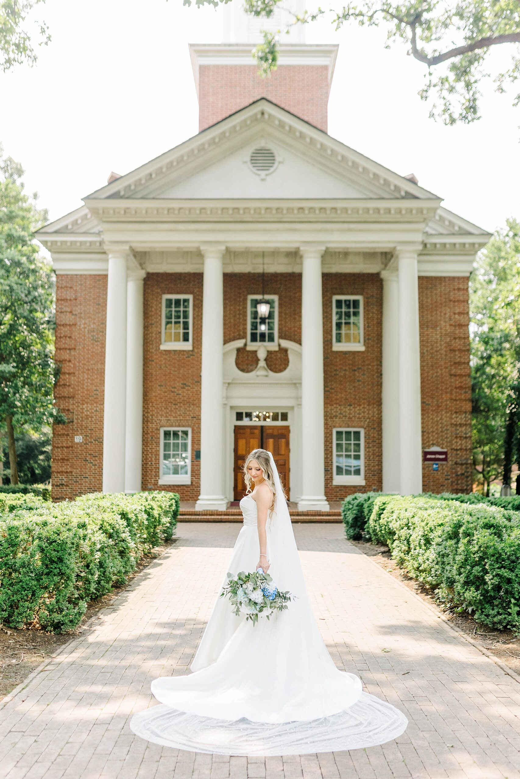 Meredith College Chapel bridal portrait in Raleigh NC