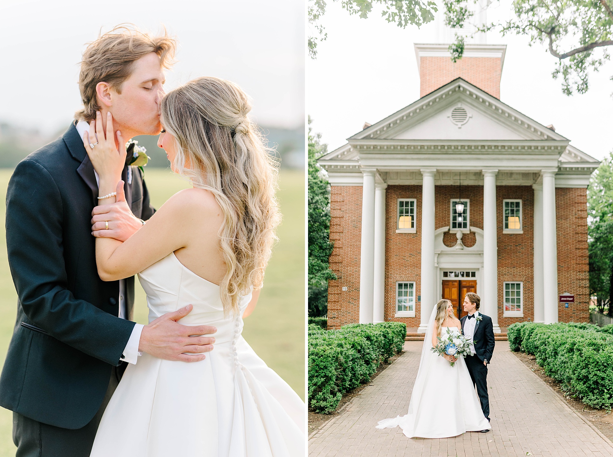 Bride and groom portraits at Meredith College Chapel