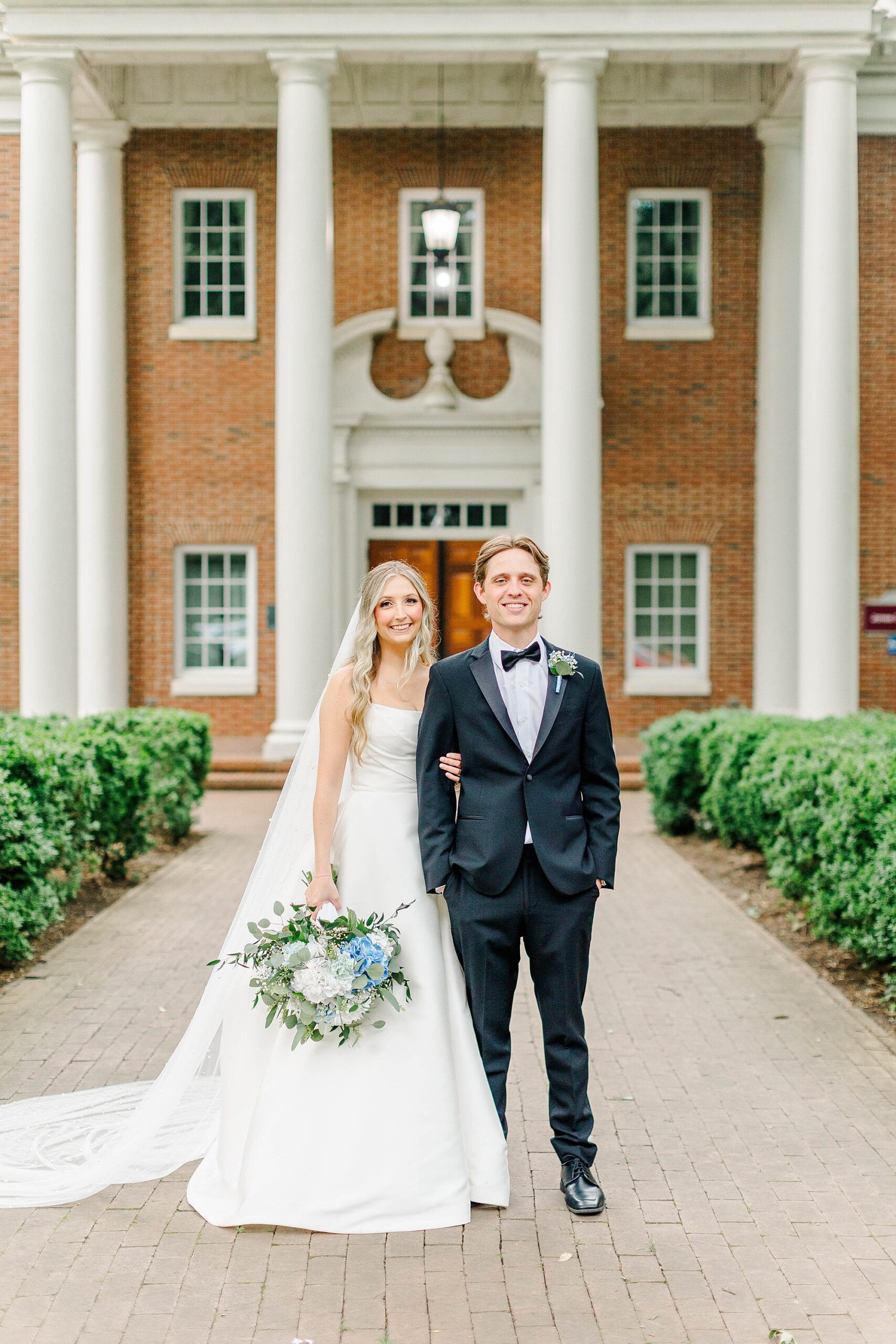 Bride and groom portraits on Meredtih College campus