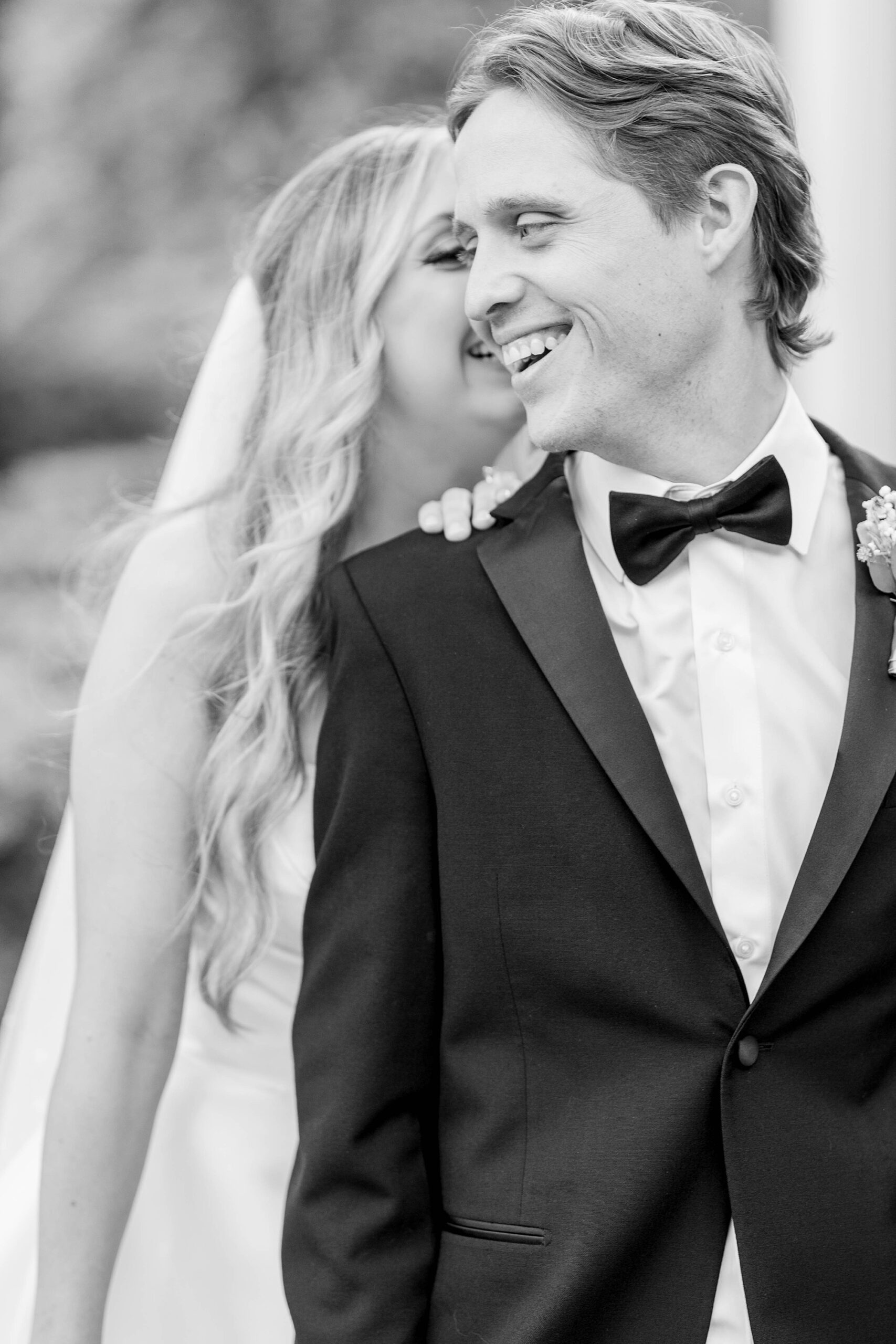 Black and white bride and groom photo at Raleigh NC wedding