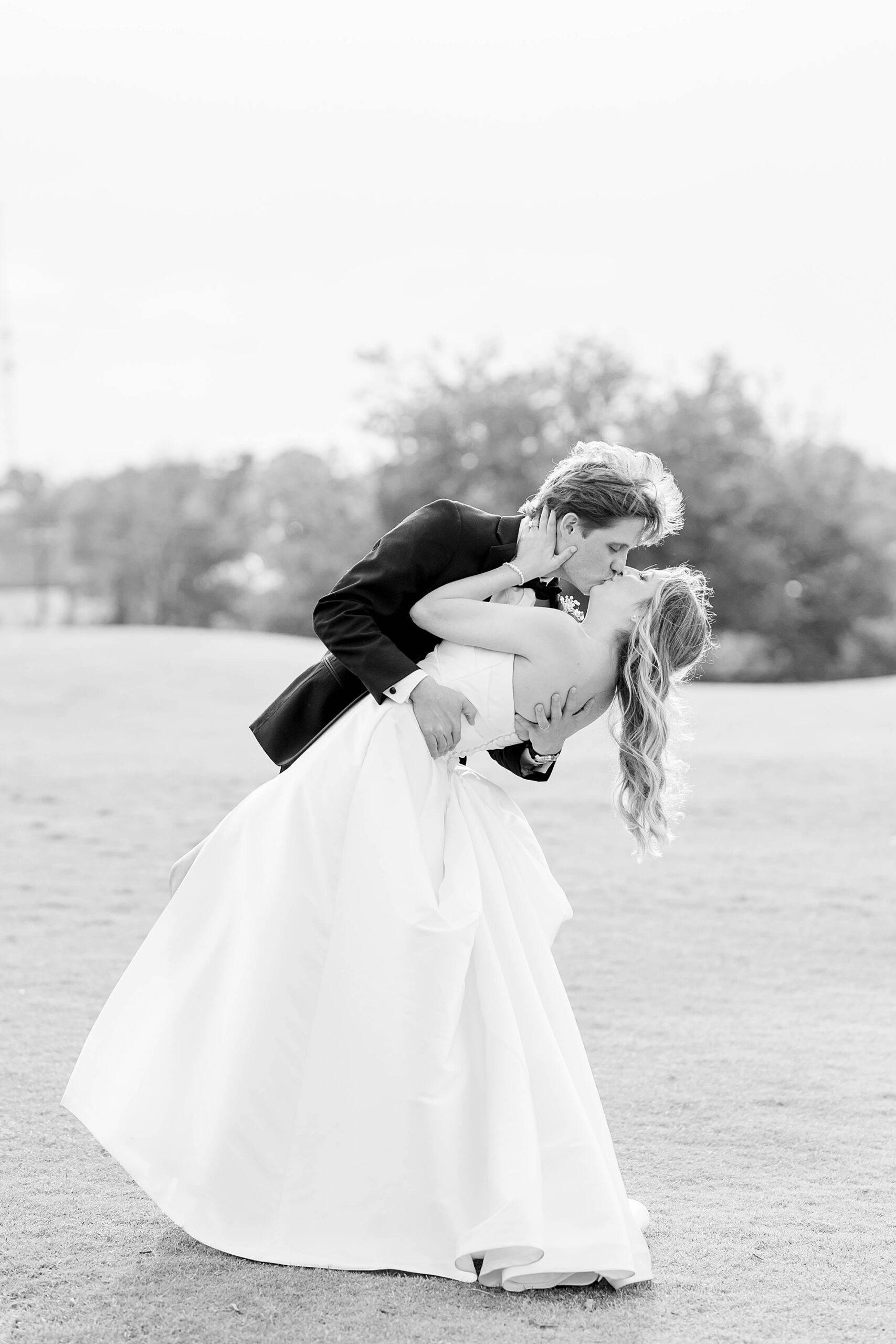 Black and white newly wed portrait in Raleigh NC